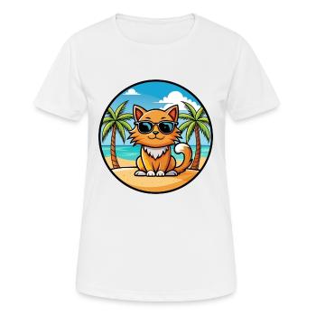 Ingwer Langhaar Katze Rasse Cartoon Sonnenbrille Strand - Frauen T-Shirt atmungsaktiv - Weiß - Vorne - AI Model Female 172 dark (172cm)