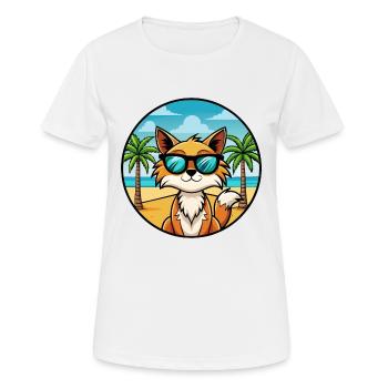 Lunettes de soleil de race de chat somalien de dessin animé plage - T-shirt respirant Femme - blanc - Devant - AI Model Female 172 dark (172cm)