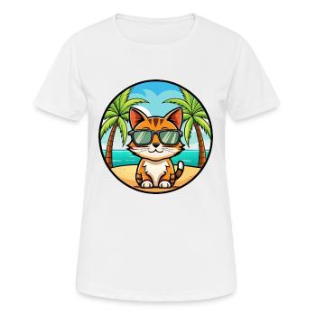 Somali Shorthair Cat Breed Cartoon Sunglass Beach - T-shirt respirant Femme - blanc - Devant - AI Model Female 172 dark (172cm)