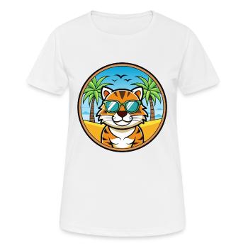 Tiger Cat Breed Cartoon Sunglasses Beach - Women's Breathable T-Shirt - white - Front - AI Model Female 172 dark (172cm)