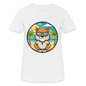 Highlander Cat Breed Cartoon Sunglasses Beach - Women's Breathable T-Shirt - white - Front - AI Model Female 172 dark (172cm)