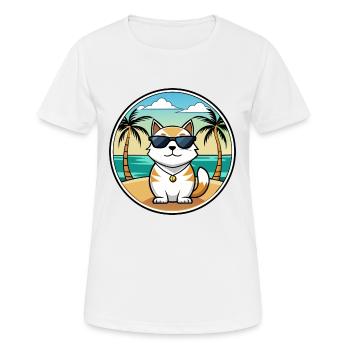 Japanische Bobtail Katzenrasse Cartoon Sonnenbrille Strand - Frauen T-Shirt atmungsaktiv - Weiß - Vorne - AI Model Female 172 dark (172cm)