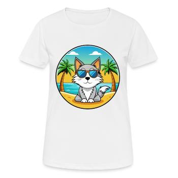 Karelische Bobtail Katzenrasse Cartoon Sonnenbrille Strand - Frauen T-Shirt atmungsaktiv - Weiß - Vorne - AI Model Female 172 dark (172cm)