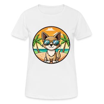 Siamese Shorthair Cat Breed Cartoon Sunglass Beach - Women's Breathable T-Shirt - white - Front - AI Model Female 172 dark (172cm)