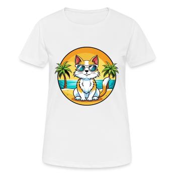 Lunettes de soleil de dessin animé de race de chat turc plage - T-shirt respirant Femme - blanc - Devant - AI Model Female 172 dark (172cm)