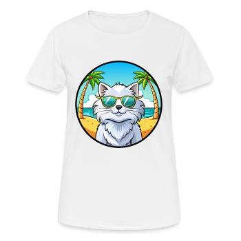 Weiße Langhaarkatze Persische Katzenrasse Cartoon Strand - Frauen T-Shirt atmungsaktiv - Weiß - Vorne - AI Model Female 172 dark (172cm)