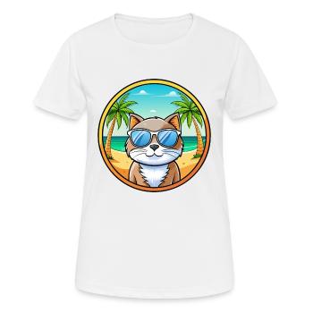 British Longhair Cat Breed Cartoon Sunglass Beach - Women's Breathable T-Shirt - white - Front - AI Model Female 172 dark (172cm)