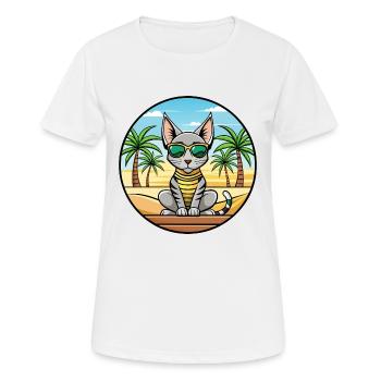 Egyptian Mau Cat Breed Cartoon Sunglasses Beach - Women's Breathable T-Shirt - white - Front - AI Model Female 172 dark (172cm)