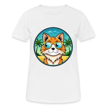 Maine Coon Cat Breed Cartoon Sunglasses Beach - Women's Breathable T-Shirt - white - Front - AI Model Female 172 dark (172cm)