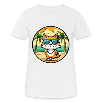 Cymric Katzenrasse Cartoon Sonnenbrille Strand - Frauen T-Shirt atmungsaktiv - Weiß - Vorne - AI Model Female 172 dark (172cm)