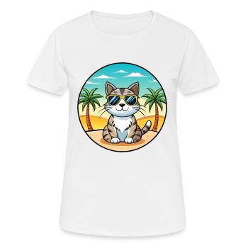 American Wirehair Cat Breed Cartoon Sunglass Beach - Women's Breathable T-Shirt - white - Front - AI Model Female 172 dark (172cm)