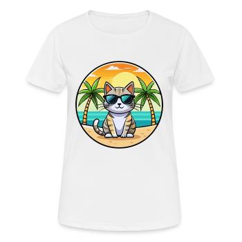 Amerikanische Kurzhaarkatze Rasse Cartoon Sonnenbrille - Frauen T-Shirt atmungsaktiv - Weiß - Vorne - AI Model Female 172 dark (172cm)