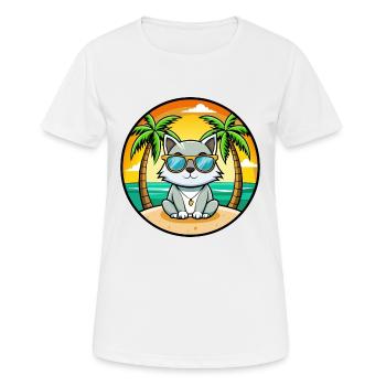 Asiatische Katzenrasse Cartoon Sonnenbrille Strand - Frauen T-Shirt atmungsaktiv - Weiß - Vorne - AI Model Female 172 dark (172cm)