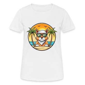 Lunettes de soleil de race de chat Mau arabe de plage - T-shirt respirant Femme - blanc - Devant - AI Model Female 172 dark (172cm)