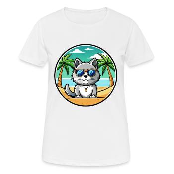 British Silver Cat Breed Cartoon Sunglasses Beach - Women's Breathable T-Shirt - white - Front - AI Model Female 172 dark (172cm)