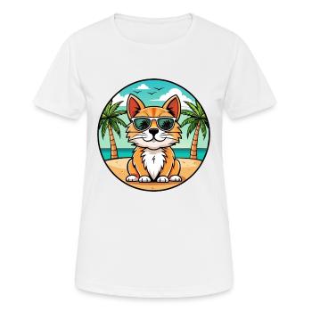 German Longhair Cat Breed Cartoon Sunglasses Beach - Women's Breathable T-Shirt - white - Front - AI Model Female 172 dark (172cm)