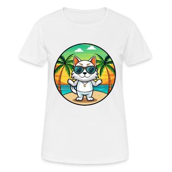 Japanische Bobtail Katzenrasse Cartoon Sonnenbrille Strand - Frauen T-Shirt atmungsaktiv - Weiß - Vorne - AI Model Female 172 dark (172cm)