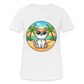 Koreanische Bobtail Katzenrasse Cartoon Sonnenbrille Strand - Frauen T-Shirt atmungsaktiv - Weiß - Vorne - AI Model Female 172 dark (172cm)