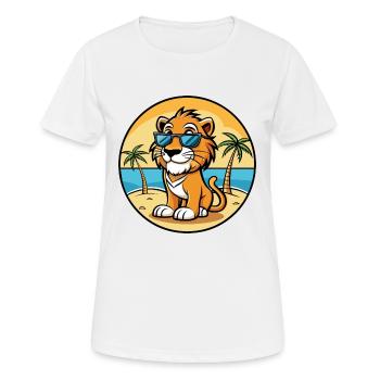 Liger Hybrid Löwe Tiger Katzenrasse Cartoon Strand - Frauen T-Shirt atmungsaktiv - Weiß - Vorne - AI Model Female 172 dark (172cm)