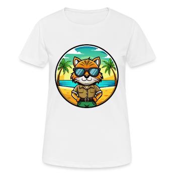 Highlander Cat Breed Cartoon Sunglasses Beach - Women's Breathable T-Shirt - white - Front - AI Model Female 172 dark (172cm)