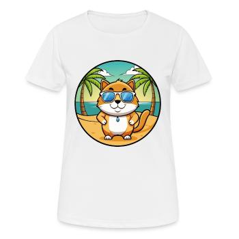 Hosico Katzenrasse Cartoon Sonnenbrille Strand - Frauen T-Shirt atmungsaktiv - Weiß - Vorne - AI Model Female 172 dark (172cm)