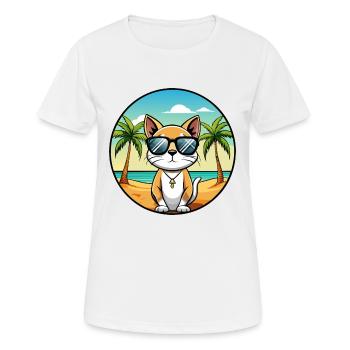 Siamese Shorthair Cat Breed Cartoon Sunglass Beach - Women's Breathable T-Shirt - white - Front - AI Model Female 172 dark (172cm)