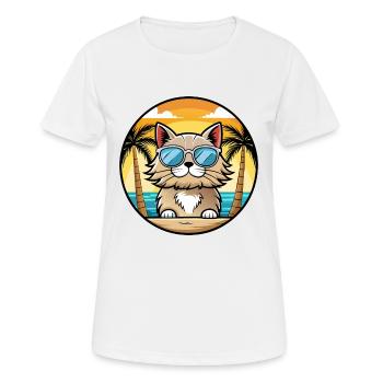 Selkirk Rex Katzenrasse Cartoon Sonnenbrille Strand - Frauen T-Shirt atmungsaktiv - Weiß - Vorne - AI Model Female 172 dark (172cm)