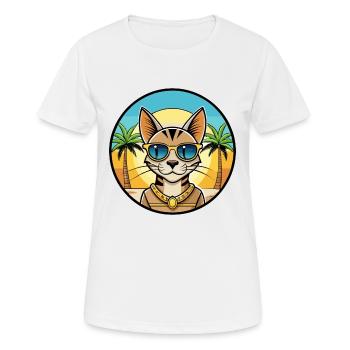 Arabian Egyptian Mau Cat Breed Cartoon Sunglasses - Women's Breathable T-Shirt - white - Front - AI Model Female 172 dark (172cm)