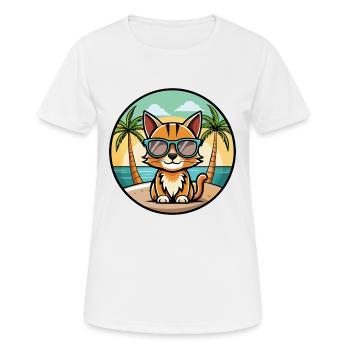 Somali Shorthair Cat Breed Cartoon Sunglass Beach - T-shirt respirant Femme - blanc - Devant - AI Model Female 172 dark (172cm)