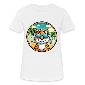 Tiger Katze Rasse Cartoon Sonnenbrille Strand - Frauen T-Shirt atmungsaktiv - Weiß - Vorne - AI Model Female 172 dark (172cm)