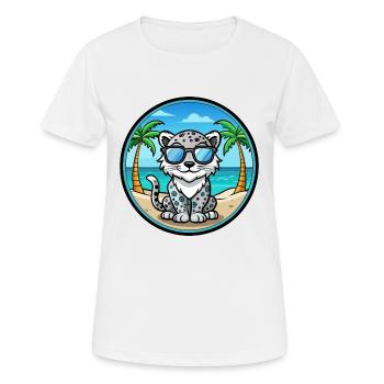 Léopard des neiges bébé chat race dessin animé lunettes de soleil plage - T-shirt respirant Femme - blanc - Devant - AI Model Female 172 dark (172cm)
