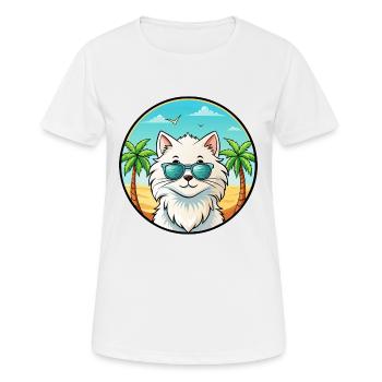 Weiße Langhaarkatze Persische Katze Rasse Cartoon Strand - Frauen T-Shirt atmungsaktiv - Weiß - Vorne - AI Model Female 172 dark (172cm)