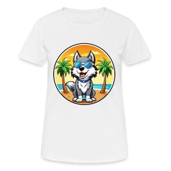 Alaskan Husky Hunderasse Cartoon Sonnenbrille Strand - Frauen T-Shirt atmungsaktiv - Weiß - Vorne - AI Model Female 172 dark (172cm)