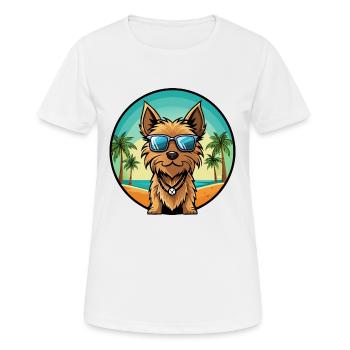 Australian Silky Terrier Dog Breed Cartoon Beach - Women's Breathable T-Shirt - white - Front - AI Model Female 172 dark (172cm)