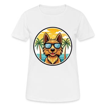 Australian Terrier Hunderasse Cartoon Sonnenbrille - Frauen T-Shirt atmungsaktiv - Weiß - Vorne - AI Model Female 172 dark (172cm)
