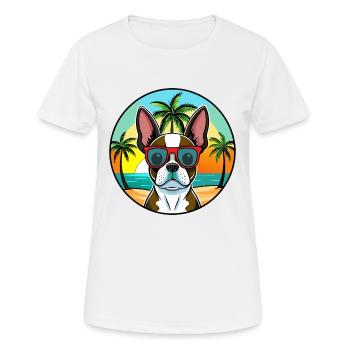 Boston Terrier Hunderasse Cartoon Sonnenbrille Strand - Frauen T-Shirt atmungsaktiv - Weiß - Vorne - AI Model Female 172 dark (172cm)