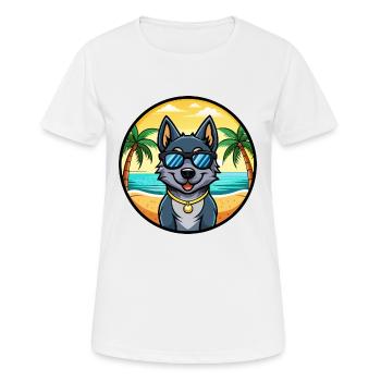 Black Norwegian Elkhound Dog Breed Cartoon Beach - Women's Breathable T-Shirt - white - Front - AI Model Female 172 dark (172cm)