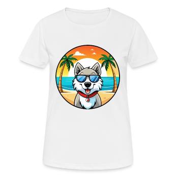 Chien Husky Labrador Canadien Race Cartoon Beach - T-shirt respirant Femme - blanc - Devant - AI Model Female 172 dark (172cm)