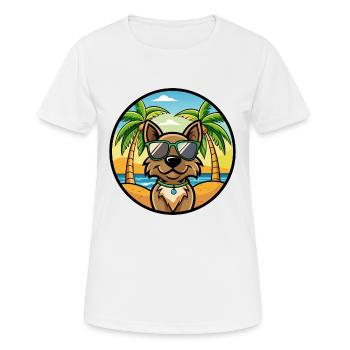 Cao da Serra de Aires Hunderasse Cartoon Sonnenbrille - Frauen T-Shirt atmungsaktiv - Weiß - Vorne - AI Model Female 172 dark (172cm)