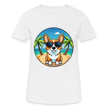 Cardigan Welsh Corgi Dog Breed Cartoon Sunglasses - Women's Breathable T-Shirt - white - Front - AI Model Female 172 dark (172cm)