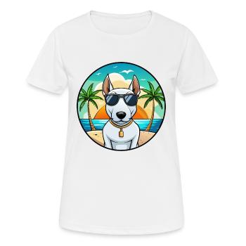 Bull Terrier Miniature Dog Breed Cartoon Beach - Women's Breathable T-Shirt - white - Front - AI Model Female 172 dark (172cm)