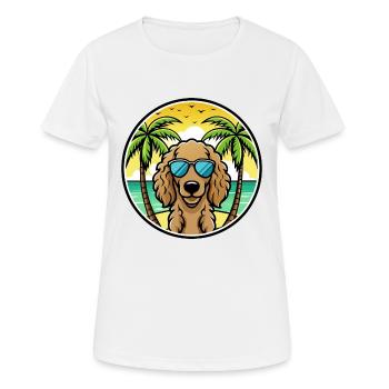 Curly Coated Retriever Dog Breed Cartoon Beach - Women's Breathable T-Shirt - white - Front - AI Model Female 172 dark (172cm)
