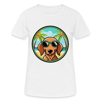 Dackel Hunderasse Cartoon Sonnenbrille Strand - Frauen T-Shirt atmungsaktiv - Weiß - Vorne - AI Model Female 172 dark (172cm)
