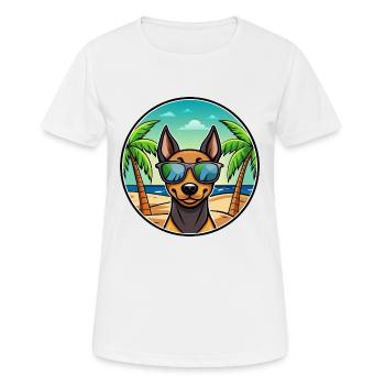 Deutscher Pinscher Hund Rasse Cartoon Sonnenbrille Strand - Frauen T-Shirt atmungsaktiv - Weiß - Vorne - AI Model Female 172 dark (172cm)