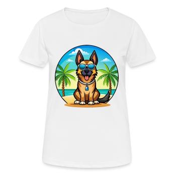 German Sheeppoodle Dog Breed Cartoon Sunglasses - Women's Breathable T-Shirt - white - Front - AI Model Female 172 dark (172cm)