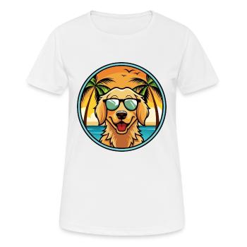 Flat Coated Retriever Dog Breed Cartoon Sunglasses - Women's Breathable T-Shirt - white - Front - AI Model Female 172 dark (172cm)
