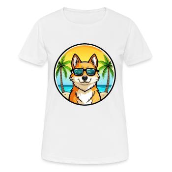 Finnischer Spitz Hund Rasse Cartoon Sonnenbrille Strand - Frauen T-Shirt atmungsaktiv - Weiß - Vorne - AI Model Female 172 dark (172cm)