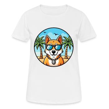 Indian Spitz Dog Breed Cartoon Sunglasses Beach - Women's Breathable T-Shirt - white - Front - AI Model Female 172 dark (172cm)