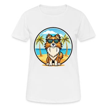 English Shepherd Dog Breed Cartoon Sunglass Beach - Women's Breathable T-Shirt - white - Front - AI Model Female 172 dark (172cm)