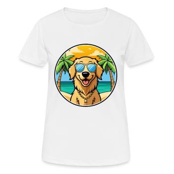 Golden Retriever Dog Breed Cartoon Sunglass Beach - Women's Breathable T-Shirt - white - Front - AI Model Female 172 dark (172cm)